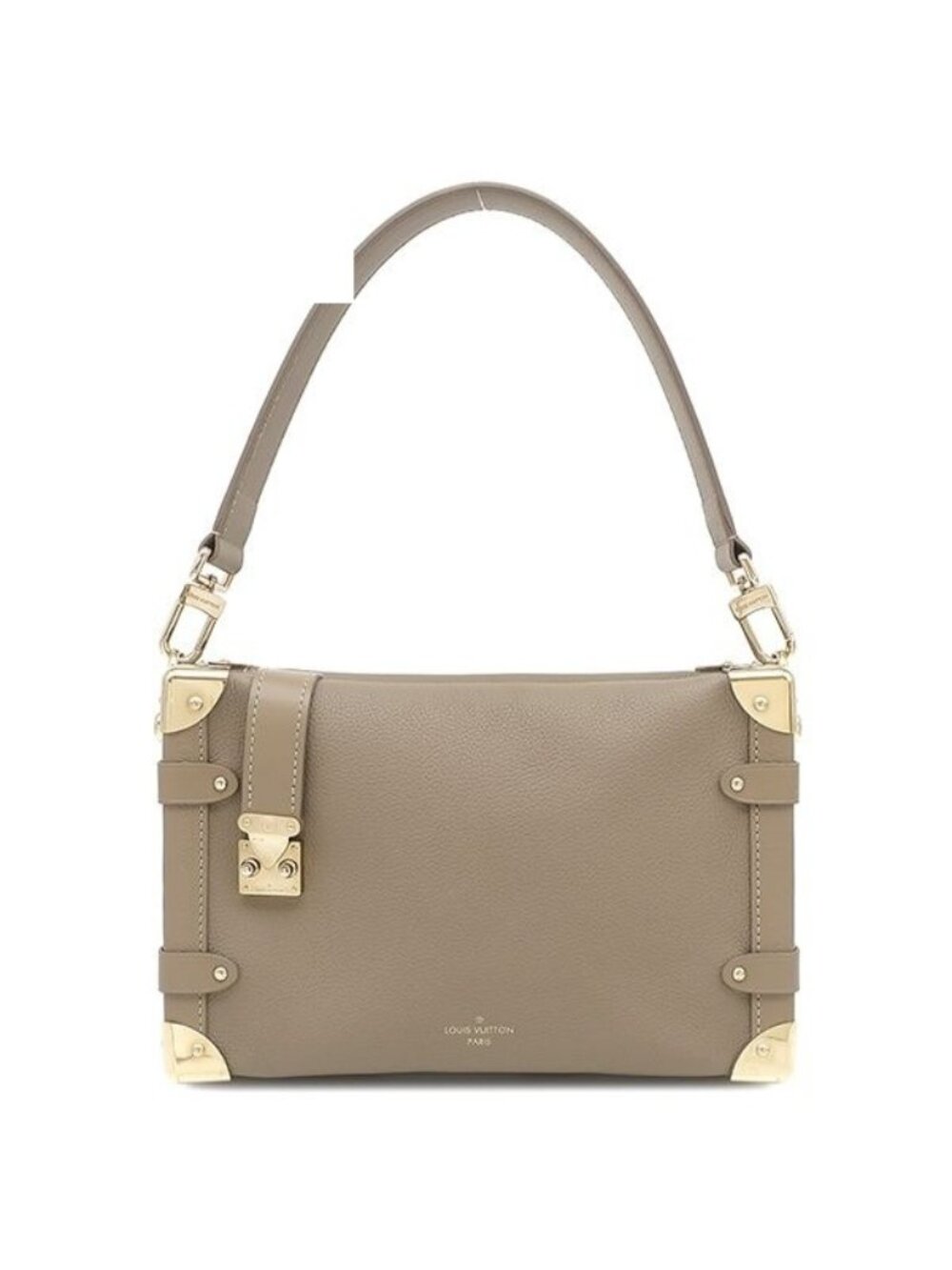 Louis Vuitton 2-Way Bag Side Trunk MM Grain Calf Leather Taupe Gold Handbag